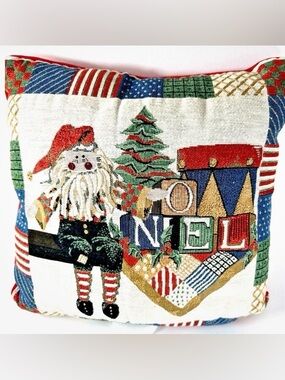 Festive Noel Santa Decorative Holiday Pillow - Red, Green & Blue